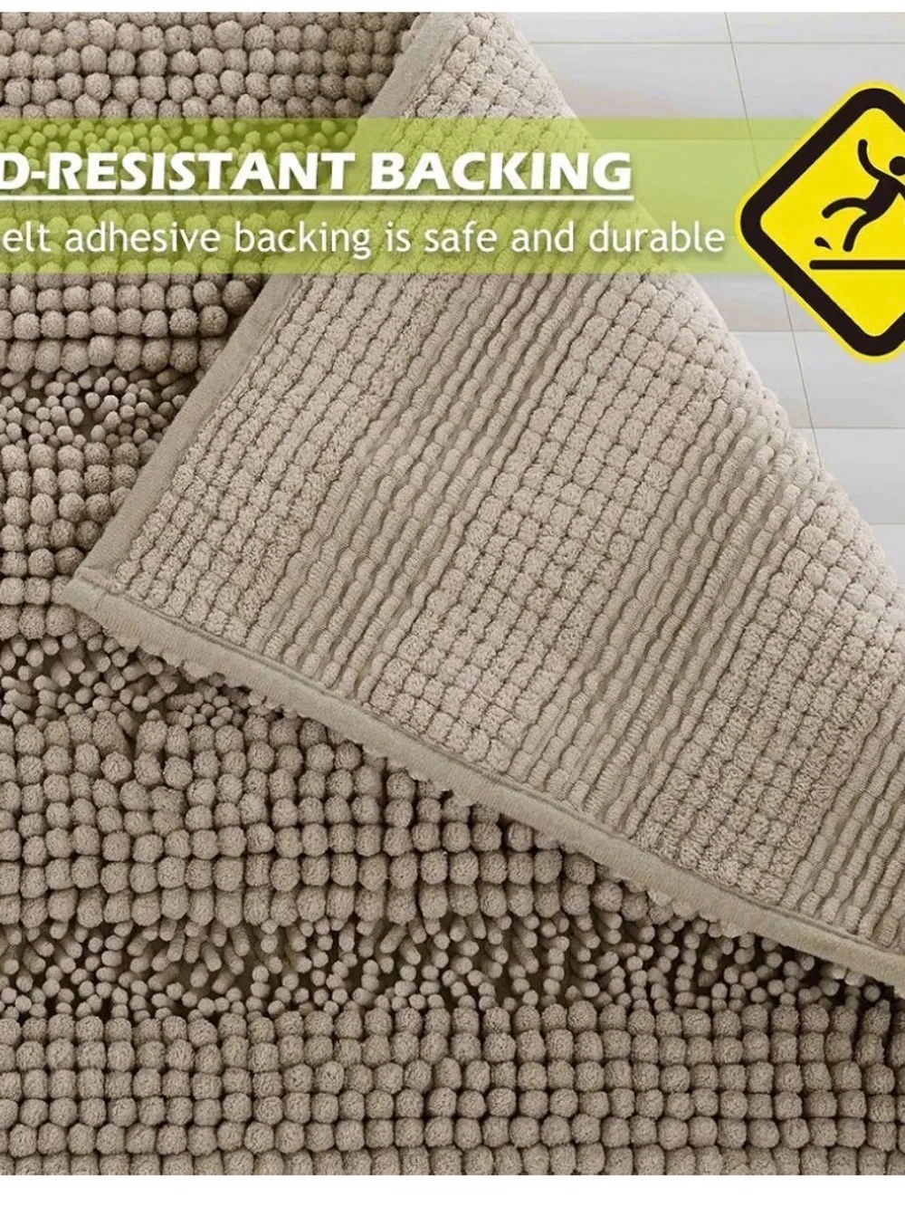 Taupe Shaggy Bath Rug - Soft Non-Slip Bath Mat